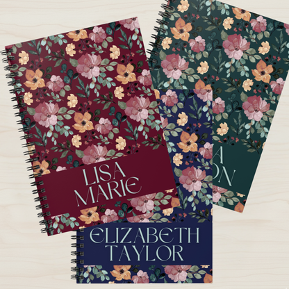Custom notebooks for team gift idea with personalization small gift for nurse appreciation gift with name spiral notebook with flower aesthetic on diary lined pages 