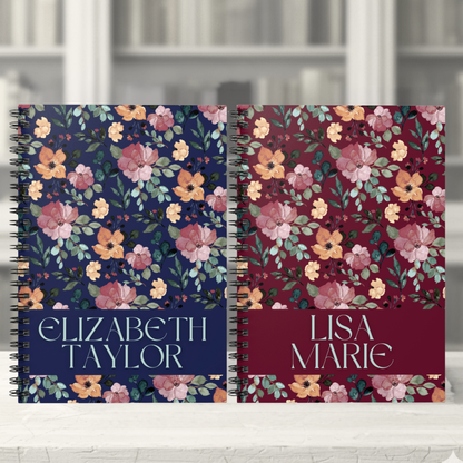 Floral Spiral Notebook with Custom Name