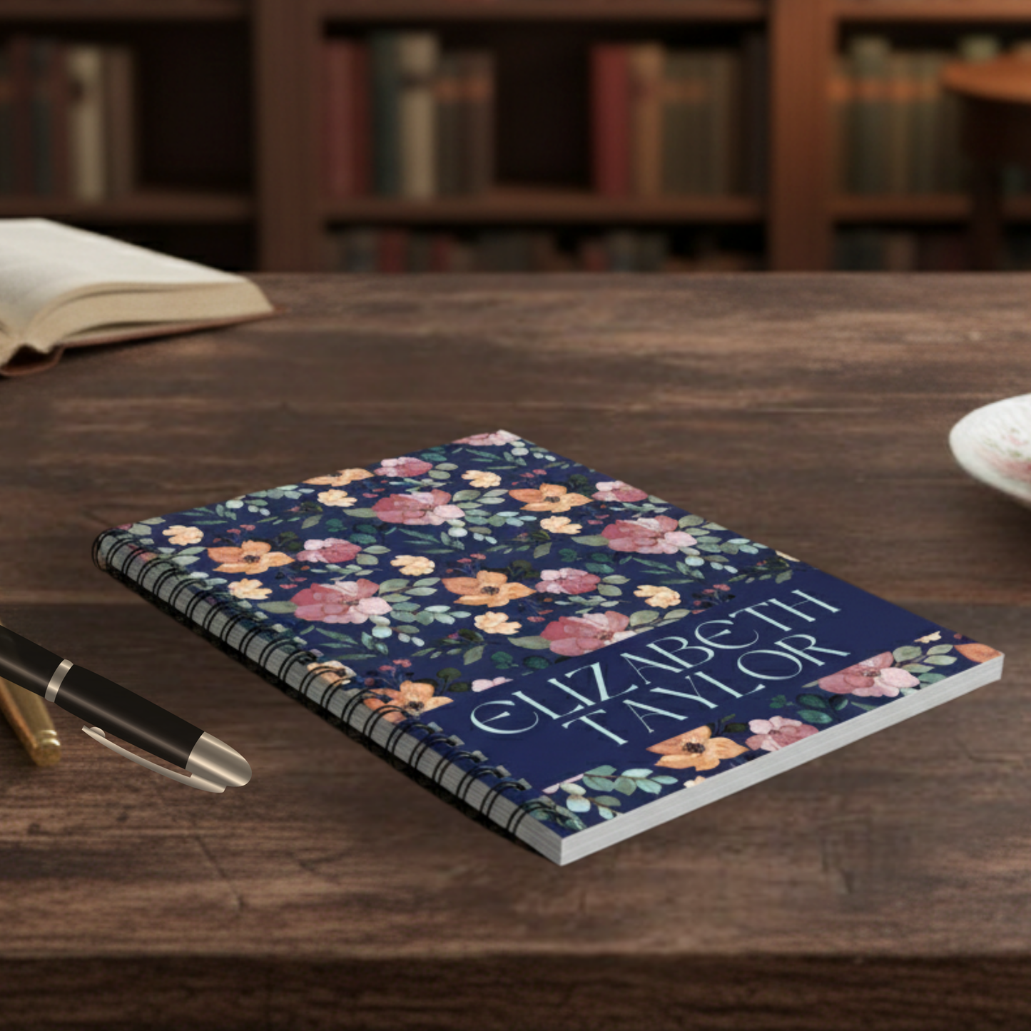 Floral Spiral Notebook with Custom Name