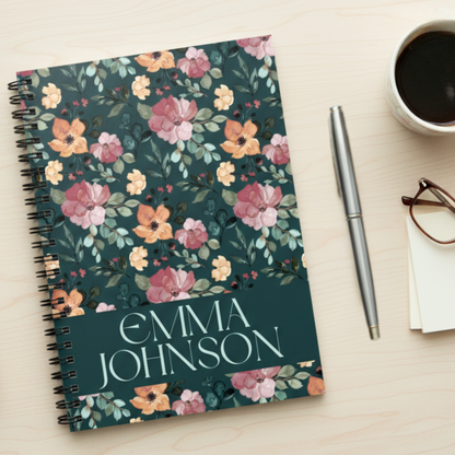Floral Spiral Notebook with Custom Name for Women Gift Item Personalized Journal for Her with Vintage Floral Notebook Cover