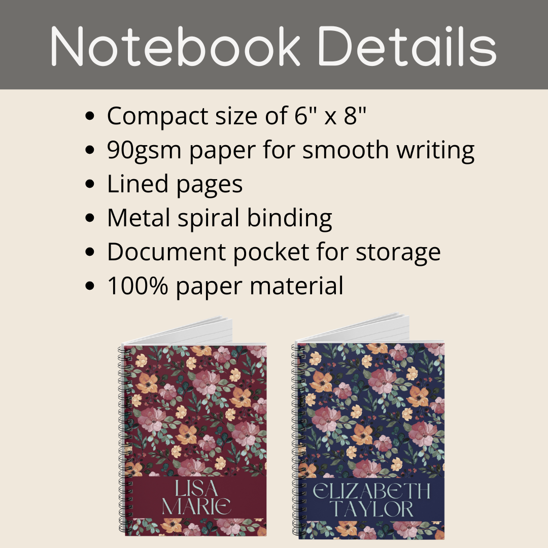 Floral Spiral Notebook with Custom Name
