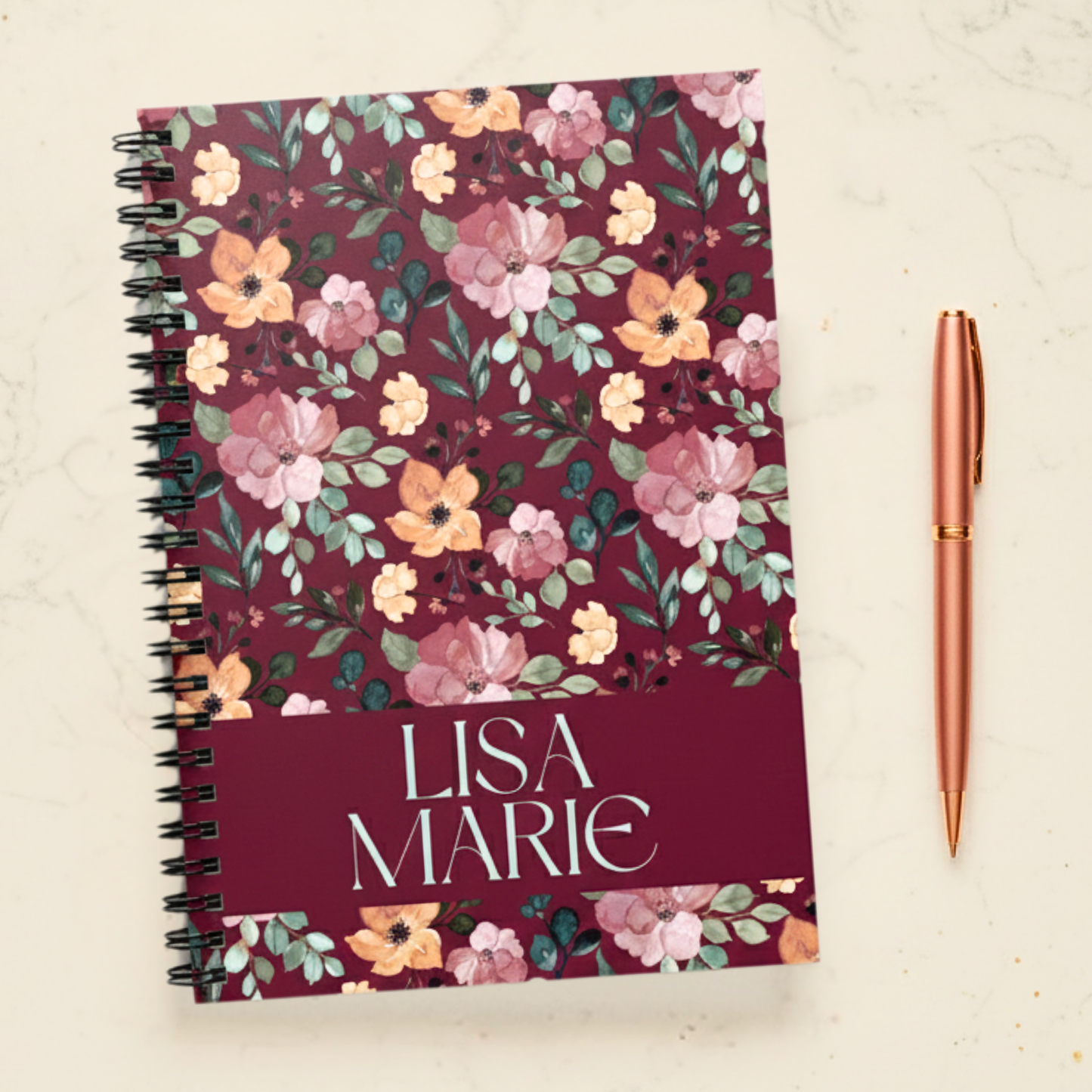 Floral Spiral Notebook with Custom Name