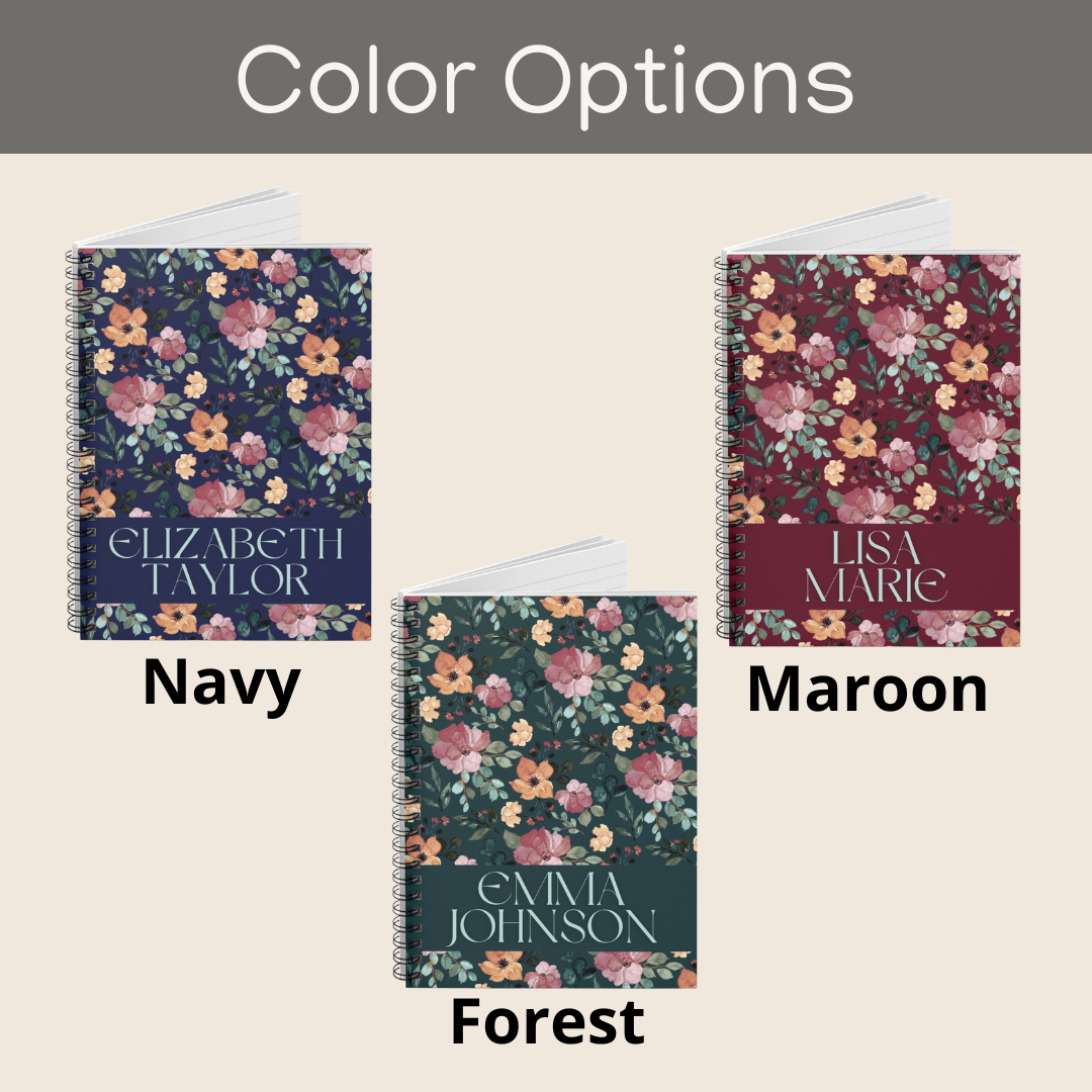 Floral Spiral Notebook with Custom Name