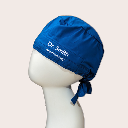 Example of royal blue colored scrub cap with font 2 only